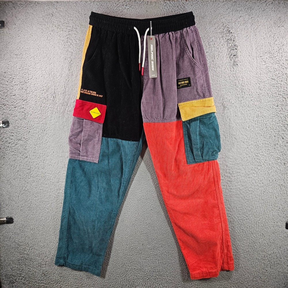 Aelfric Eden Mens Colorblock Corduroy Cargo Pants Multi Patchwork Streetwear XL
